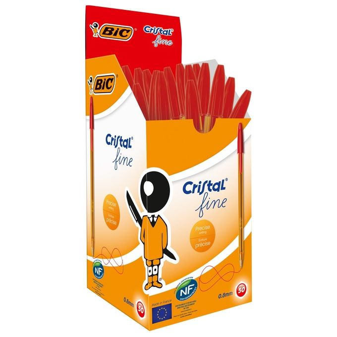 BIC 872720 Cristal Penna a sfera Fine punta 0,8 mm confezione 50 pezzi colore Rosso