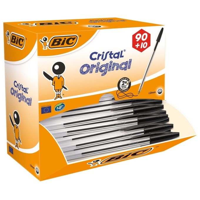 BIC 896040 Cristal Medium Penna a sfera Punta Media 1 mm Linea 0,4 mm Fermaglio Sì Tappo Ventilato Senza PVC colore Nero