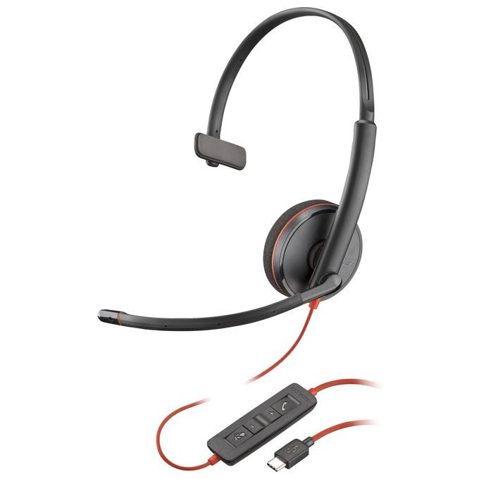 HP POLY Cuffie Monoaurali Blackwire 3210 con Connettore USB-C  Adattatore USB-C-A