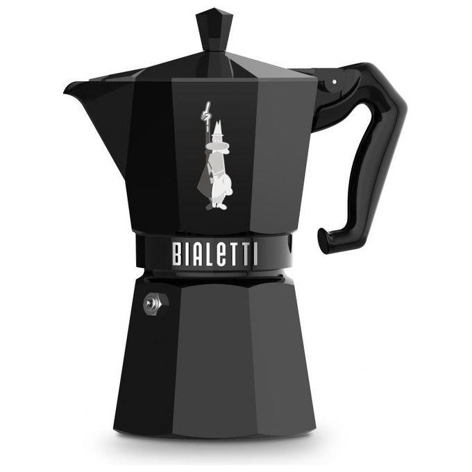 Bialetti 9066 Moka Exclusive Caffettiera 6 Tazze Alluminio Induzione Valvola Sicurezza Easy-Clean Guarnizione Silicone Pomolo Diamante colore Nero