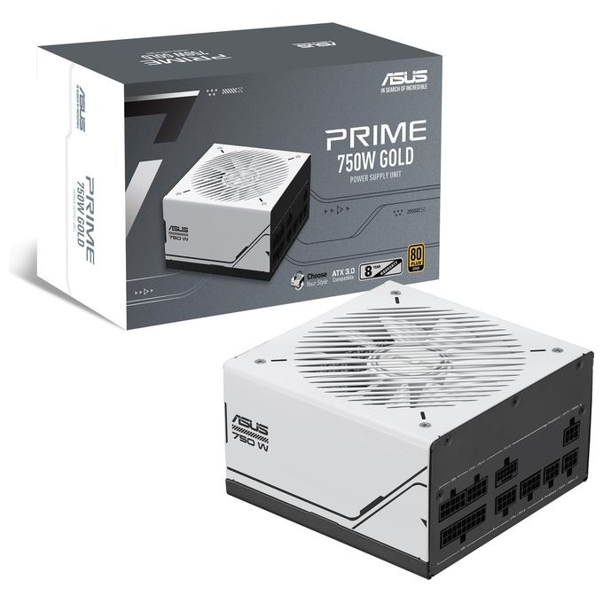 ASUS Prime 750W Gold Alimentatore Modulare per PC 750W di Potenza PCle Gen 5.0 80 Plus Gold Standard ATX 3.0 Ventola con Doppio Cuscinetto a Sfera Bianco PRIME-750W-GOLD
