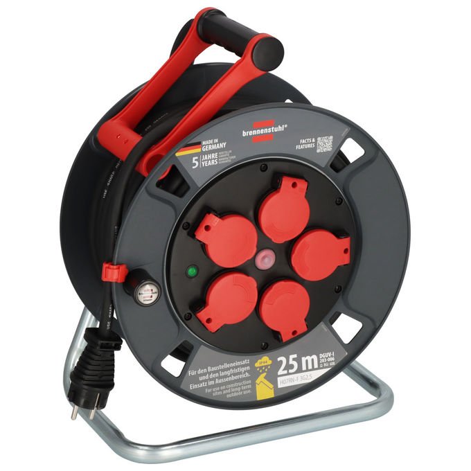 Brennenstuhl 9232250100 300 KU 2200 Cavo avvolgibile 5 prese IP44 H07RN-F 3G2,5 25 m colore Nero