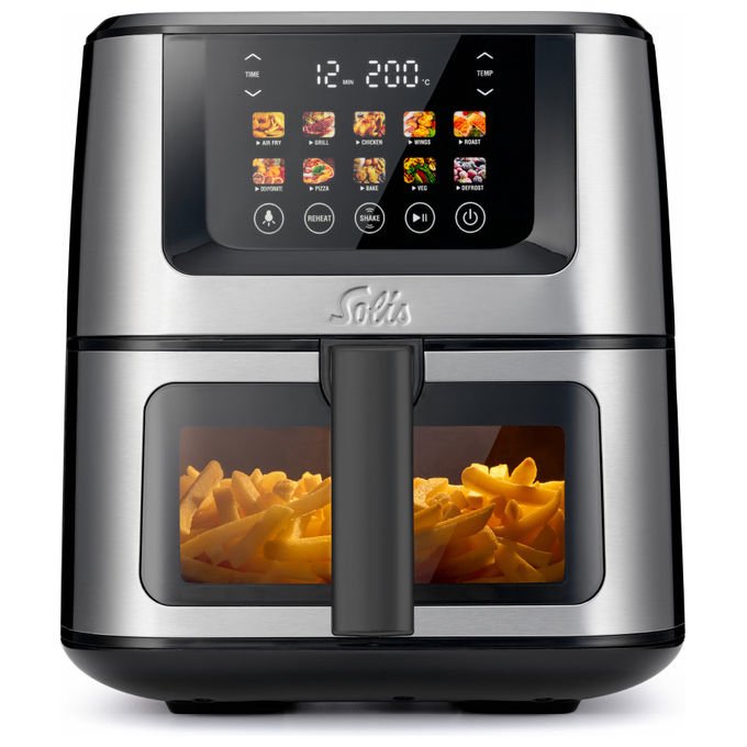 Solis 97978 Air Fry and Dry XL Friggitrice ad aria 7,5 L 1870 W 10 programmi Touch colore Nero, Argento