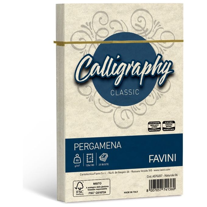 Favini A57Q207 Pergamena Calligraphy Buste per Lettere 90 g-m² 12x18 cm 25 pz colore Naturale