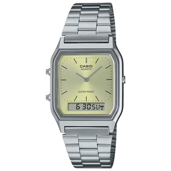 Casio Orologio AQ-230A-9AMQYES Vintage Silver e Yellow Quadrante Analogico Digitale