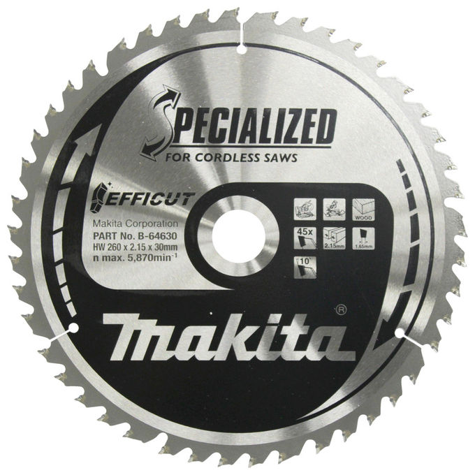 Makita B-64630 Efficut Lama per legno 45 denti Ø260 x 30 x 2.15 mm colore Nero