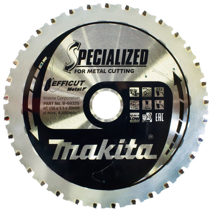Makita B-69325 Lama Circolare per Metallo Diametro 150 mm Foro 20 mm 33 Denti Velocita' Max 4680 rpm colore Nero