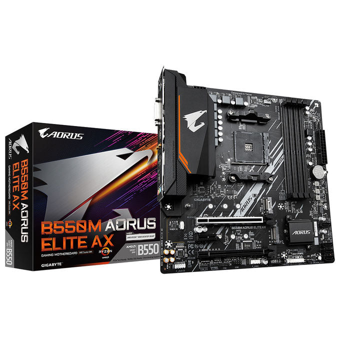 Gigabyte B550M AORUS ELITE AX Scheda madre Micro ATX per AMD AM4 DDR4 fino a 4733 MHz OC PCIe 4.0 M.2 Wi-Fi 6E Bluetooth 5.3 RGB Fusion 2.0 colore Nero