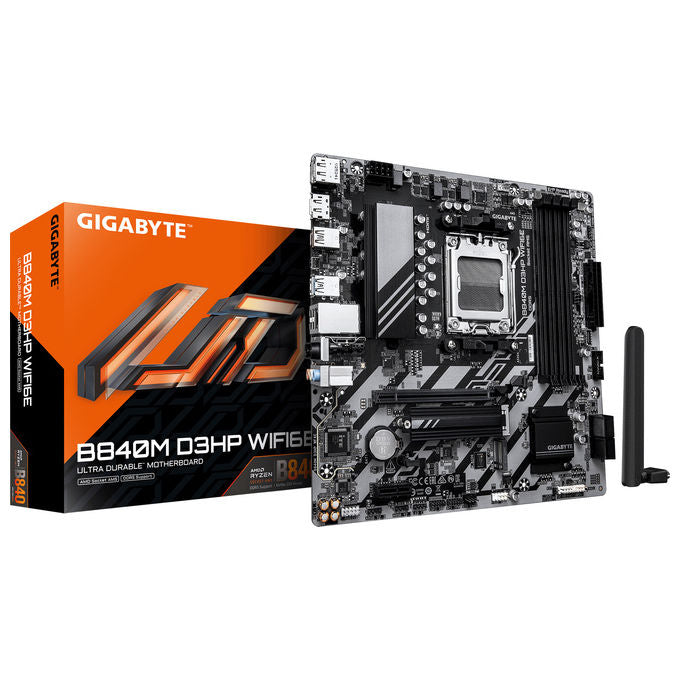 Gigabyte B840M D3HP WF6E Scheda madre AM5 DDR5 fino a 8200 MHz WiFi 6E micro ATX colore Marrone scuro