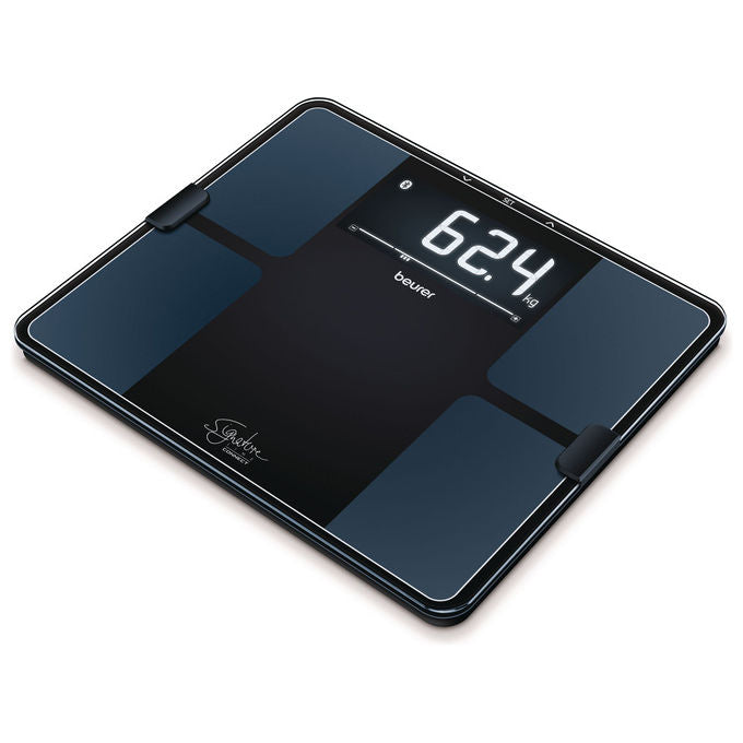 Beurer BF 915 BT Sig. Line Bilancia diagnostica in vetro connettibile - Design Signatureline - Display XL retroilluminato - grigio chiaro - 8 utenti in memoria