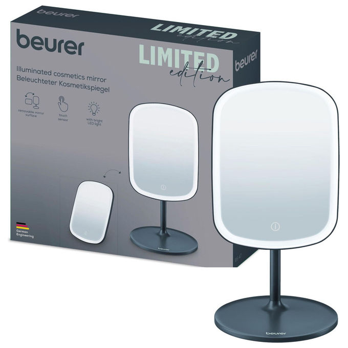 Beurer BS47-LE2026 Specchio Cosmetico con Luce LED Ricaricabile Base Portaoggetti colore Bianco