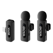 BOYA BY-V20 BY-V20 V2.0 Microfono Lavalier Wireless 2.4GHz 2TX + 1RX Portata 100m Batteria 9h USB-C colore Nero
