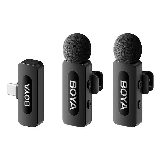 BOYA BY-V20 BY-V20 V2.0 Microfono Lavalier Wireless 2.4GHz 2TX + 1RX Portata 100m Batteria 9h USB-C colore Nero