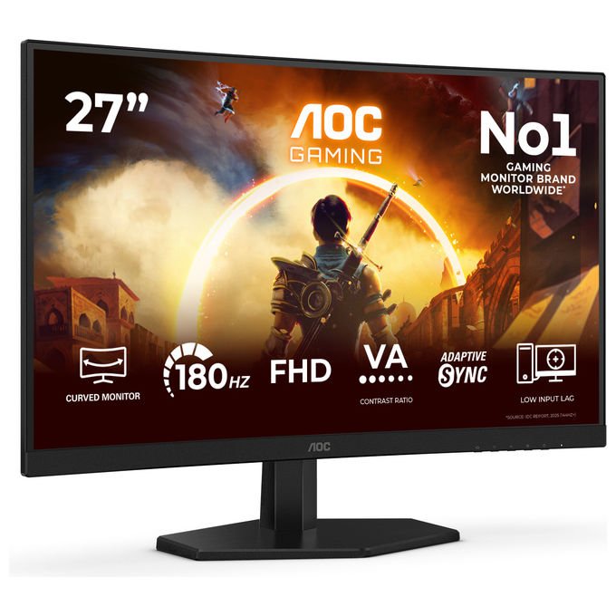 AOC C27G42FE G4 Monitor Gaming Curvo 27'' FHD 180 Hz 0,5 ms colore Nero Rosso