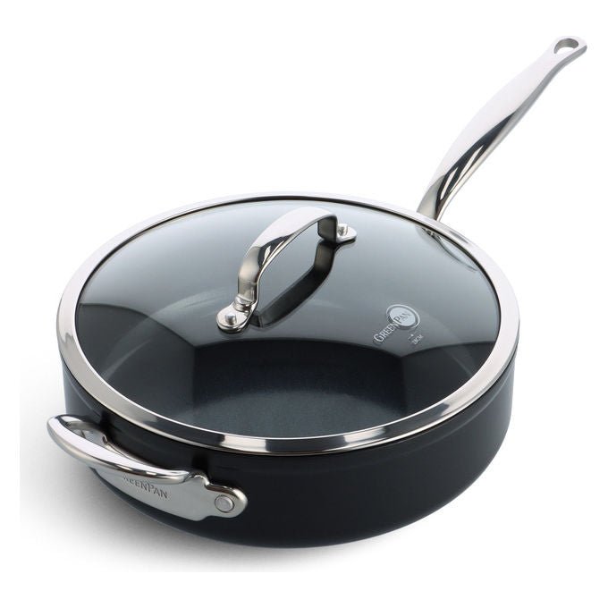 GreenPan BARCELONA PRO Sauteuse 28 cm con Coperchio Rivestimento Ceramico Antiaderente Acciaio Inossidabile Induzione 4,6 L colore Nero