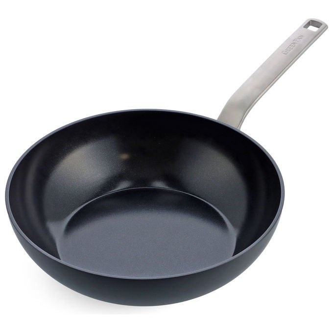 GreenPan CC006388-001 Wok Evolution 28 cm Diametro 28 cm Fondo adatto per induzione Rivestimento antiaderente in ceramica colore Nero