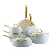 GreenPan CC008485001 Padova Reserve Set di pentole e padelle 10 pezzi con rivestimento ceramico senza PFAS adatto a tutte le fonti di calore incluso induzione manici in acciaio inossidabile colore Blu chiaro
