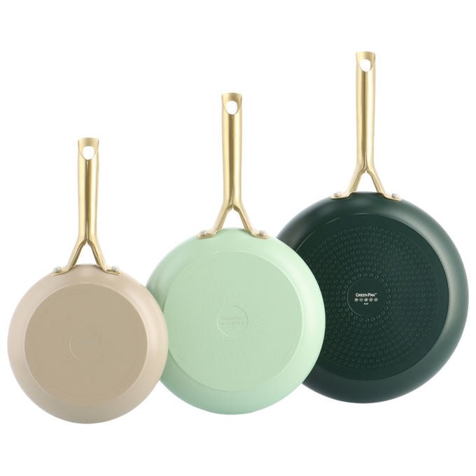 GreenPan CC009018-001 Set di Padelle Shades in Alluminio Riciclato con Rivestimento in Ceramica Antiaderente Compatibile con Piani Cottura a Induzione 3 pezzi colore Verde Beige
