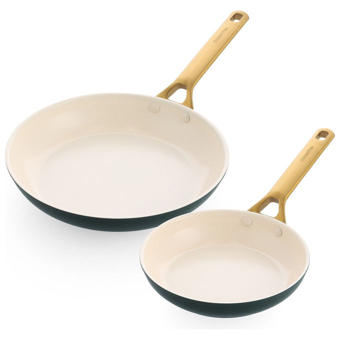 GreenPan CC010214-001 Padova Reserve Set di Padelle 2 pezzi 20 cm e 26 cm Induzione Ceramica Antiaderente colore Verde con Manico Dorato