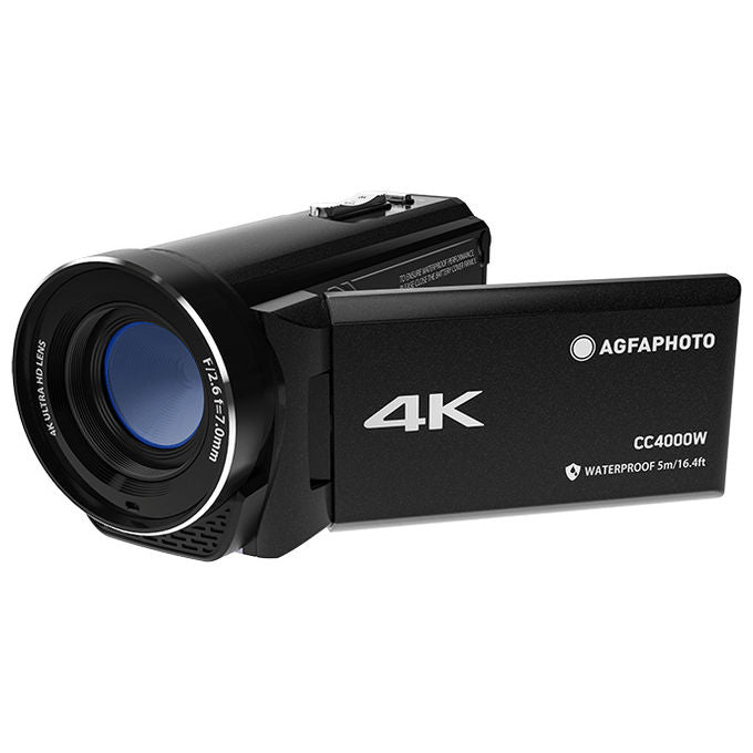 AgfaPhoto CC4000W Videocamera palmare 24 MP 4K Ultra HD Zoom digitale 18x Stabilizzatore EIS Schermo 7,62 cm LCD HDMI MicroSD fino a 512 GB USB Type-C colore Nero