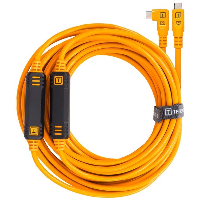 Tether Tools TetherPro Cavo da USB-C a USB-C 9.4mt ad Angolo Retto con Doppio TetherBoost in Linea Arancione