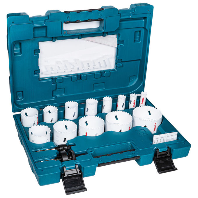 Makita D-63993 Set di seghe a tazza BiM 16 pezzi con adattatori e valigetta diametri da 16mm a 76mm capacita' max 38mm colore Nero