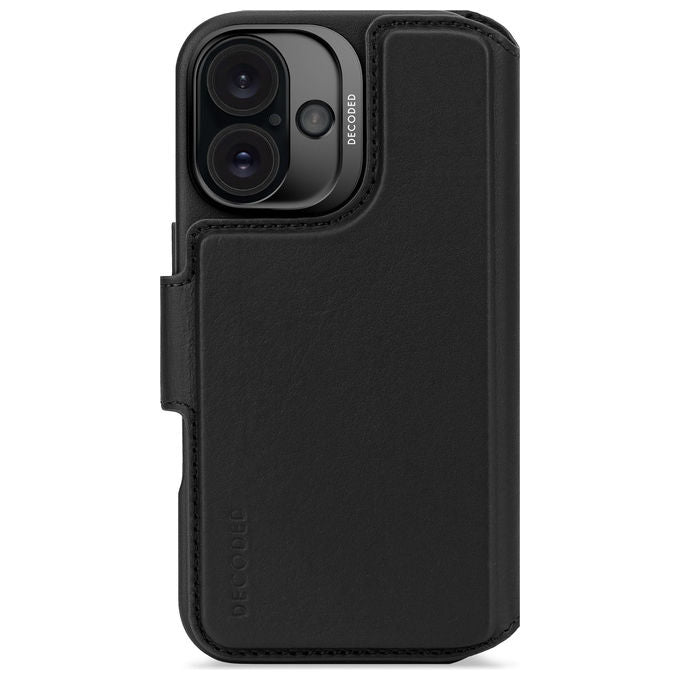 DECODED D25IPO16DW5BK Custodia in pelle per iPhone 16 con portafoglio rimovibile Compatibile con MagSafe Protezione da cadute Porta carte colore Nero