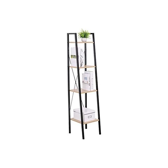 Libreria con 4 Ripiani in Metallo e Legno Truciolato 34x32,5cm-H148cm Naturale-Nero