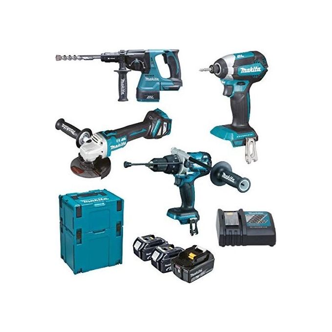 Makita Dlx4104Tj1 Set 2 Trapani, Smerigliatrice E Tassellatore + Accessori