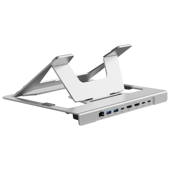 Conceptronic DONN35S Supporto x Notebook con Docking Station 7in1 Dual HDMI 4K60Hz 100W USB PD USB-C 5Gbps USB-A 5Gbps x2 GbE colore Nero