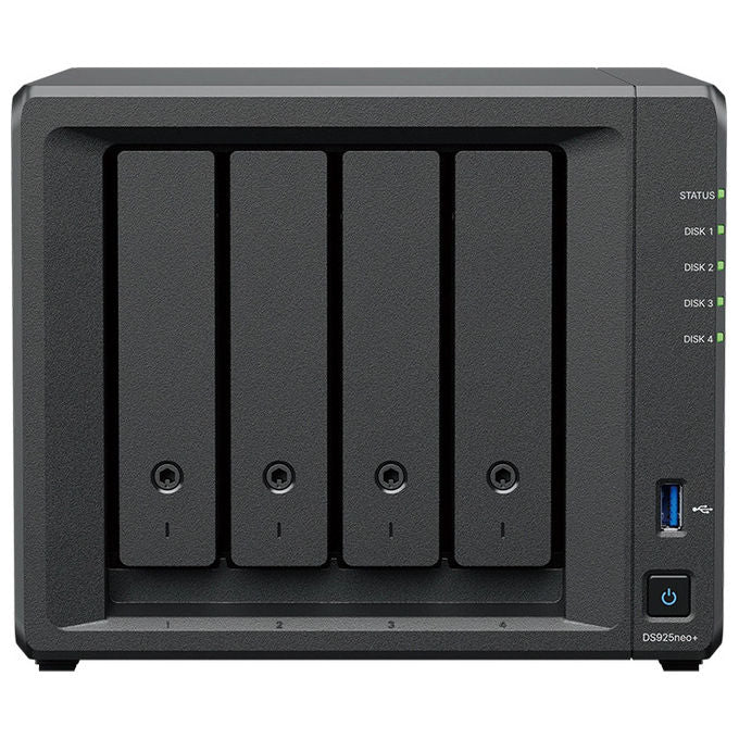 Synology DS925NEO+ Server NAS Ryzen Embedded V1500B 4 GB DDR4 2.5 3.5 M.2 SATA NVMe 2500 Mbit-s 2x RJ-45 colore Nero