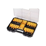 DeWalt DT90017-QZ Set di frese 22 pezzi albero da 8 mm HW per fresatura e router contenitore in plastica pieghevole colore Nero-Giallo