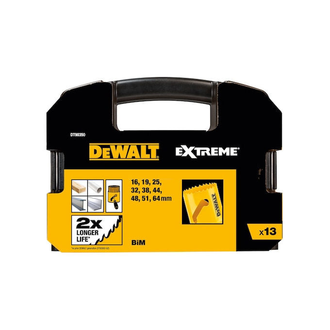 DeWALT DT90350-QZ Set seghe a tazza bimetalliche 13 pz diametri 16 64 mm profondita' max 44 mm custodia inclusa colore Nero