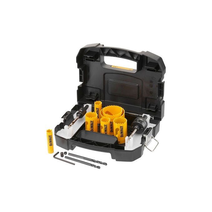 DeWALT DT90354-QZ Set di Seghe a Tazza Bimetalliche 11 Pezzi per Legno Metallo Plastica con Adattatori e Punte Centrali colore Nero