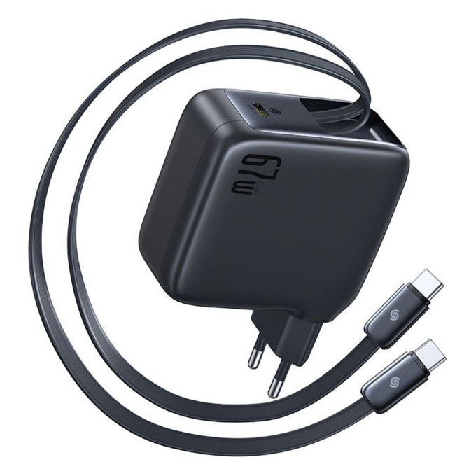 Baseus CJ21 EnerCore Caricabatterie USB-C 67W con 2 cavi retrattili colore Nero