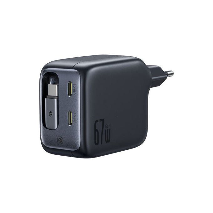 Baseus E0121E00 EnerCore Caricabatterie da muro 67W con 3 porte USB-C e cavo retrattile integrato 0,8 m colore Nero