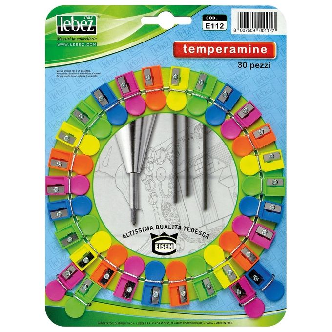 Lebez E112 Temperamatite Manuale 1 Foro Confezione 30 Pezzi Plastica colore Assortiti