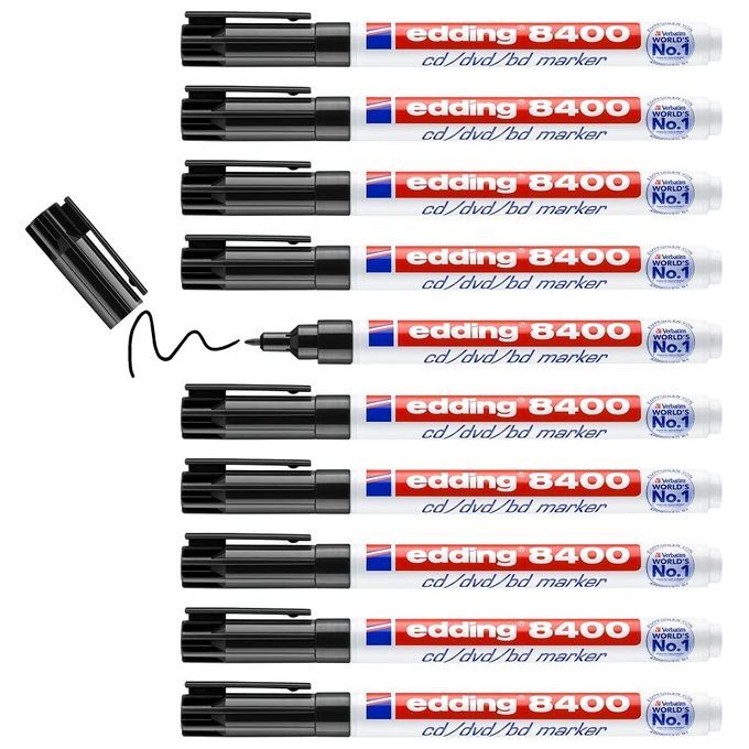 Edding E8400 Marcatore permanente per CD DVD punta morbida 0.5mm confezione 10 pezzi colore Nero