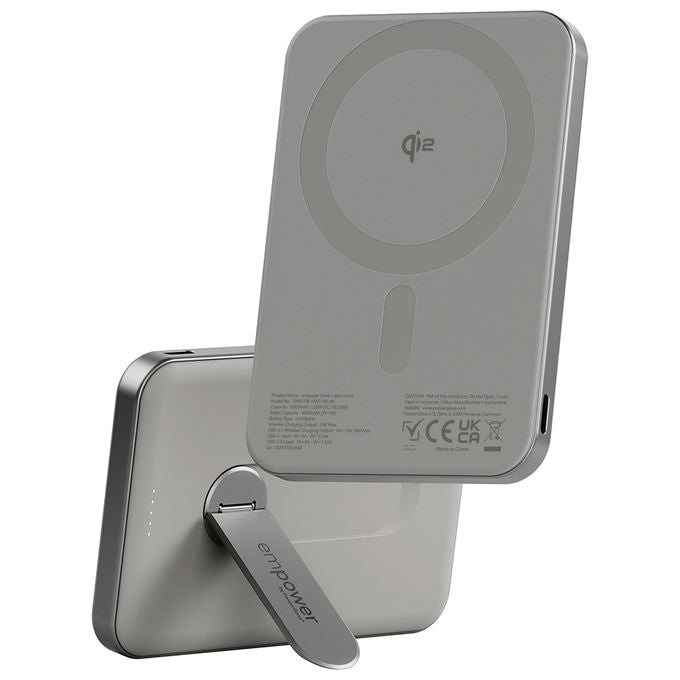 PanzerGlass EM34876 empower Bank con Spin Stand 5000mAh 15W Wireless 20W USB-C colore Titanio