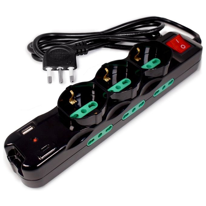 Tecnoware Power Systems Multipresa Power Cleaner 9 3 Prese Schuko-Italia 10-16A 6 Prese Italia 10-16A USB-A e USB-C Quick Charger 3.0 Interruttore Luminoso Nero