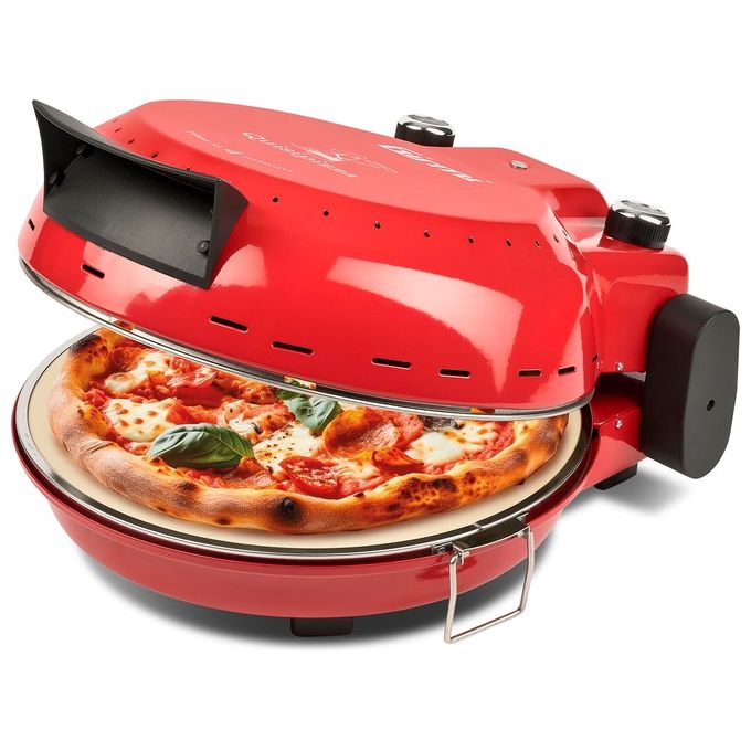 Girmi FP50 Forno per Pizza ''Quisipizza'' 1800 W 420°C Pareti fredde Pietra Refrattaria staccabile da 31 cm Timer Doppia resistenza Ricettario incluso Rosso