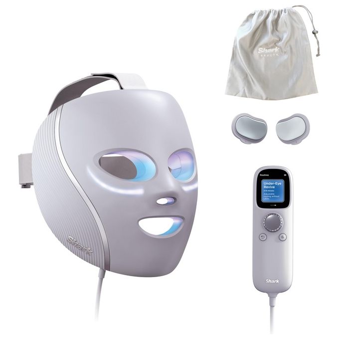 Shark CryoGlow maschera led viso, terapia luce rossa blu e infrarossa, raffreddamento contorno occhi, 4 modalita', 481 led, USB-C, lilla