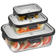 Gefu G-12799 Milo Set di 3 Contenitori Rettangolari in Vetro Borosilicato Resistente da -20°C a 300°C Adatto Microonde e Lavastoviglie colore Nero
