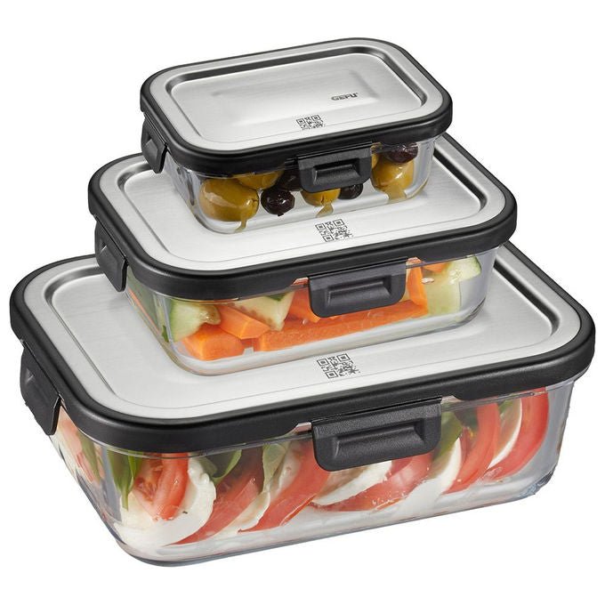 Gefu G-12799 Milo Set di 3 Contenitori Rettangolari in Vetro Borosilicato Resistente da -20°C a 300°C Adatto Microonde e Lavastoviglie colore Nero