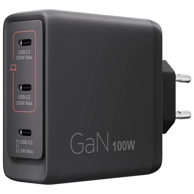 Lenovo G0A6100BEU Caricatore Multiporta USB-C 100 W GaN 3 Porte Nero