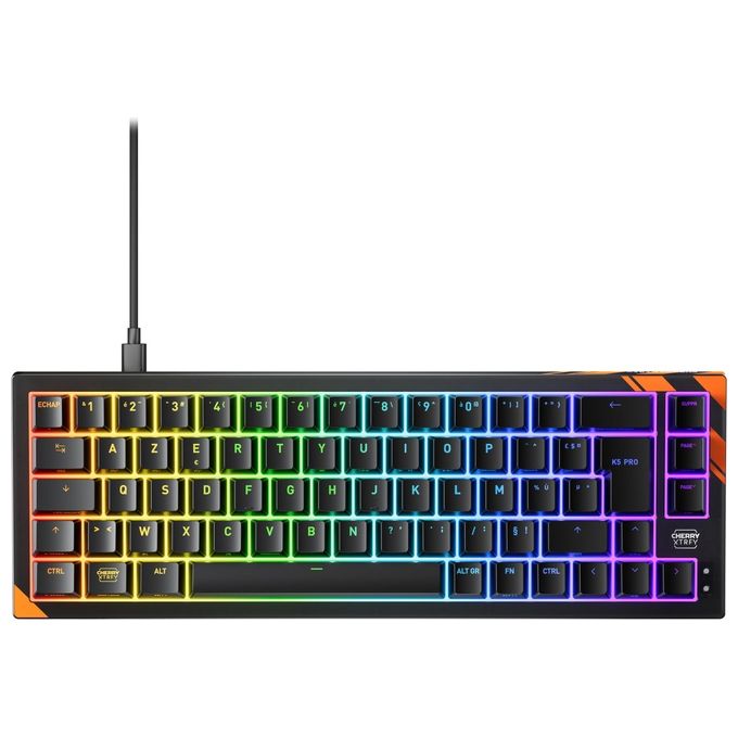 Cherry 9ABE2F70 K5 PRO TMR COMPACT Tastiera Gaming Meccanica USB AZERTY Francese Hot-Swap Switch Cherry MK Crystal Magnetic 8000 Hz RGB LED colore Nero Arancione