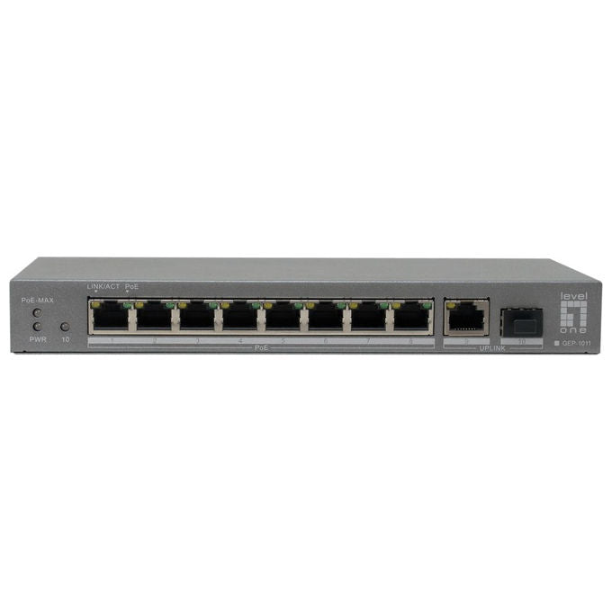 LevelOne GEP-1011 Switch PoE+ 8 porte Gigabit non gestito 120W con uplink RJ45 e SFP colore Nero
