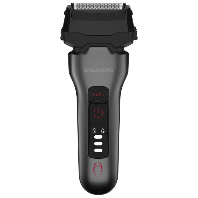 Grundig GMS8090 MS 8330 Rasoio elettrico con Trimmer a secco e umido Lama in Acciaio inox Autonomia 60 min Ricarica rapida 5 min per una rasatura colore Cromo Rosso