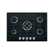 Glem Gas GT755BK Piano cottura Gas 70 cm 5 Fuochi Accensione Sottomanopola Griglie in Ghisa Security Gas System colore Nero