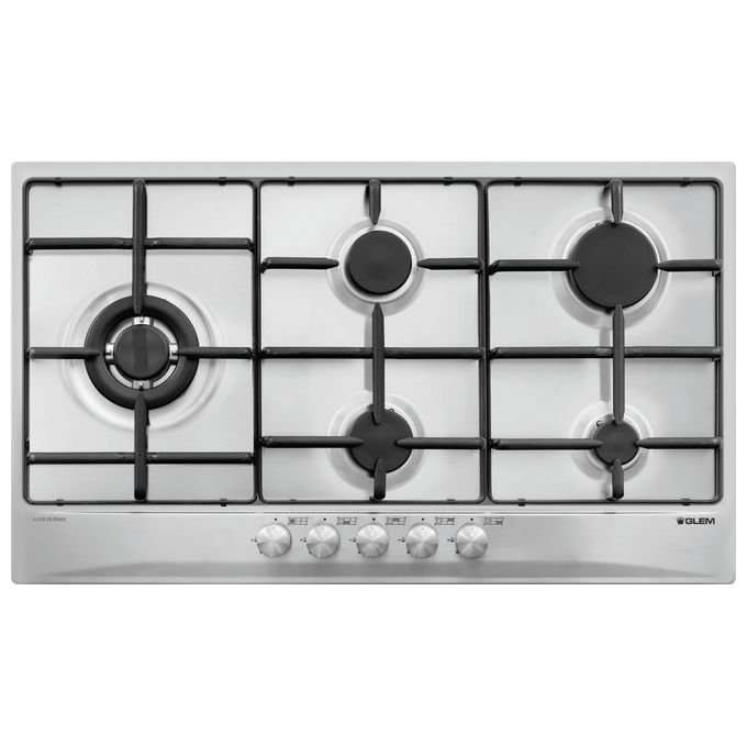 Glem Gas GT95TIX Piano cottura a gas 86 cm 5 fuochi con bruciatore tripla corona 3800 W colore Acciaio inox